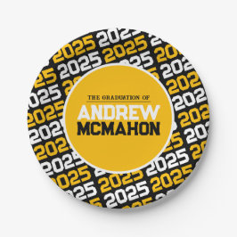Zwart en goudgeel gepersonaliseerd Afstuderen Papieren Bordje