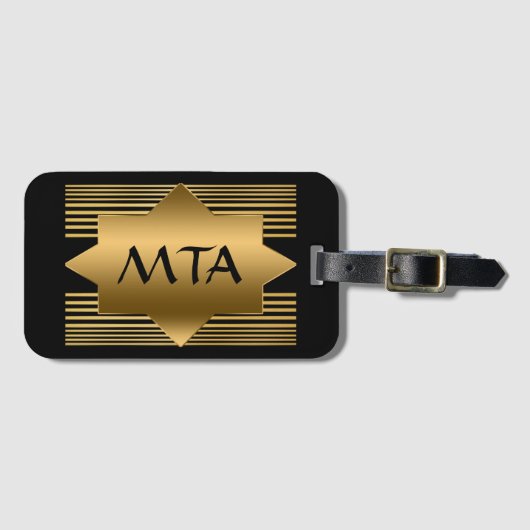 Zwart en goudgeometrisch gepersonaliseerd monogram bagagelabel (Voorkant (horizontaal))