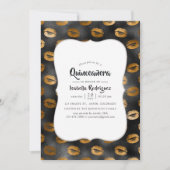Zwart en goudglam lips Pattern Quinceañera Kaart (Voorkant)