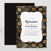 Zwart en goudglam lips Pattern Quinceañera Kaart (Voorkant / Achterkant)