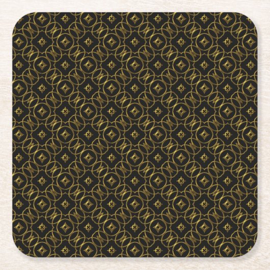 Zwart en goudglanzend geometrisch patroon elegant kartonnen onderzetters (Voorkant)