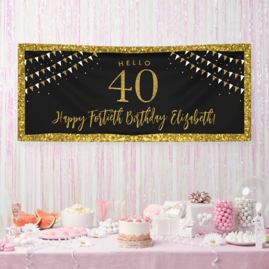 Zwart en goudglitter 40 Hallo Spandoek (Feest)