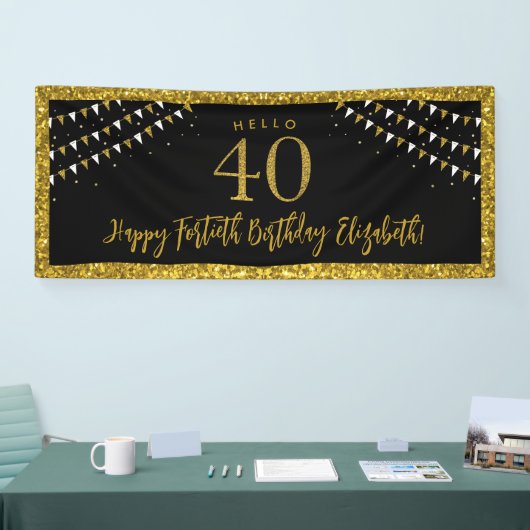 Zwart en goudglitter 40 Hallo Spandoek (Beurs)