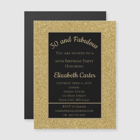 Zwart en goudglitter 50 en feestdag (Voorkant / Achterkant)