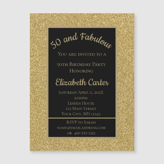 Zwart en goudglitter 50 en feestdag (Voorkant)