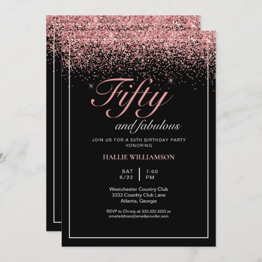Zwart en goudglitter 50 en feestdag kaart (Voorkant / Achterkant)