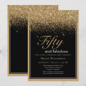Zwart en goudglitter 50 en feestdag kaart (Voorkant / Achterkant)