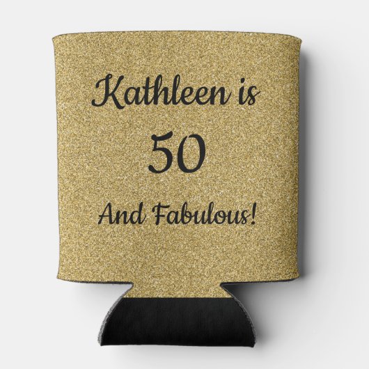 Zwart en goudglitter 50 jaar en feestdag blikjeskoeler (Achterkant)