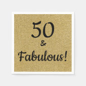 Zwart en goudglitter 50 jaar en feestdag servet (Voorkant)