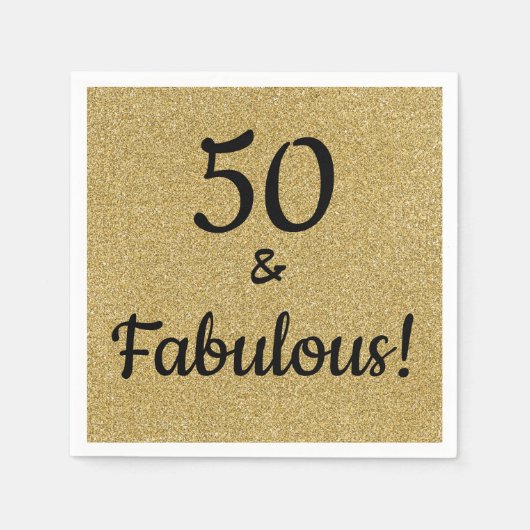 Zwart en goudglitter 50 jaar en feestdag servet (Voorkant)
