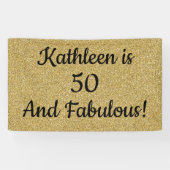 Zwart en goudglitter 50 jaar en feestdag spandoek (Horizontaal)