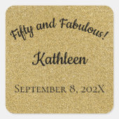 Zwart en goudglitter 50 jaar en feestdag vierkante sticker (Voorkant)