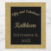 Zwart en goudglitter 50 jaar en feestdag wijn etiket (Enkel label)