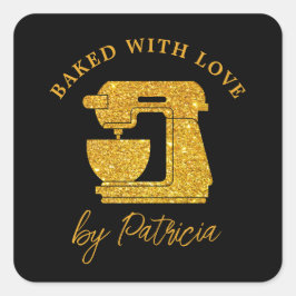 Zwart en goudglitter, aangepast met liefde vierkante sticker