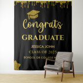 Zwart en goudglitter Afstuderen Fotoachtergrond Wandkleed (In situ)