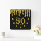 Zwart en goudglitter drukt de kaas tot 50 jaar vierkante klok (Huis)