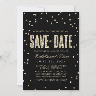Zwart en goudglitter Kijk naar Confetti Bespaar op Save The Date