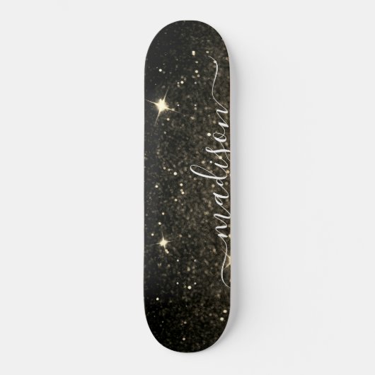 Zwart en goudglitter op maat persoonlijk skateboard (Voorkant)