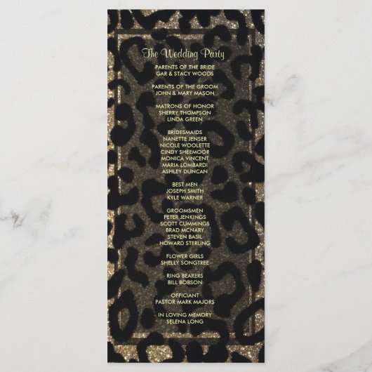 Zwart en goudglitter programmakaart (Achterkant)