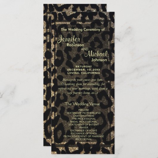 Zwart en goudglitter programmakaart (Voorkant / Achterkant)