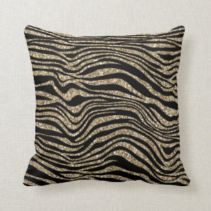 Zwart en goudglitter Zebra afdrukken     Kussen