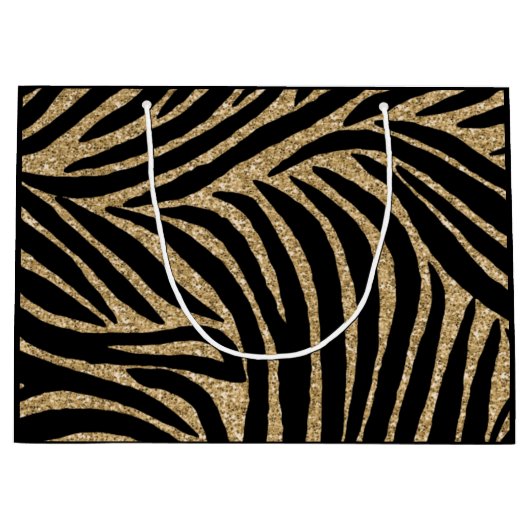 Zwart en goudglitter Zebra afdrukken Large Cadeautasje (Voorkant)