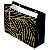 Zwart en goudglitter Zebra afdrukken Large Cadeautasje (Voorkant Gekanteld)