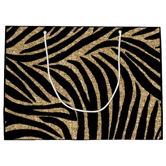 Zwart en goudglitter Zebra afdrukken Large Cadeautasje (Achterkant)