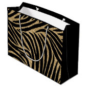 Zwart en goudglitter Zebra afdrukken Large Cadeautasje (Achterkant Gekanteld)