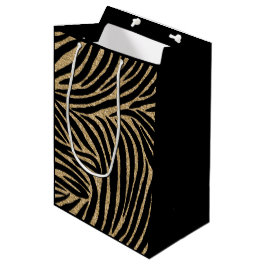 Zwart en goudglitter Zebra afdrukken Medium Cadeauzakje