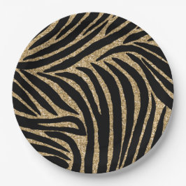 Zwart en goudglitter Zebra afdrukken Papieren Bordje