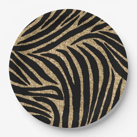 Zwart en goudglitter Zebra afdrukken Papieren Bordje (Voorkant)