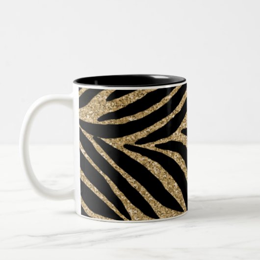 Zwart en goudglitter Zebra afdrukken Tweekleurige Koffiemok (Links)
