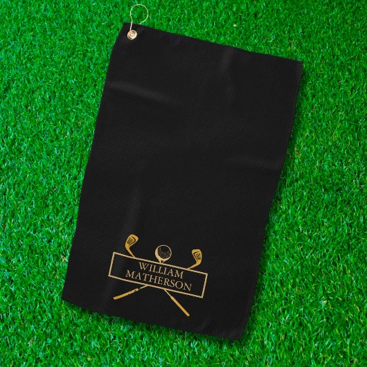 Zwart en goudgolfclubs, speciaal gepersonaliseerd golfhanddoek