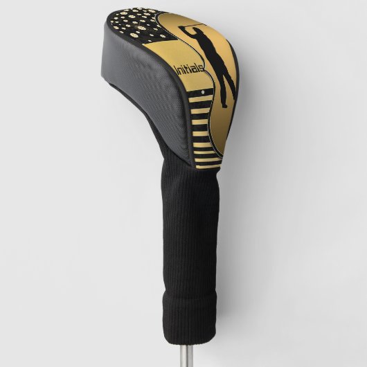 Zwart en goudgolfer met Initiaal Golf Head-Hoesje Golfheadcover (Schuin)