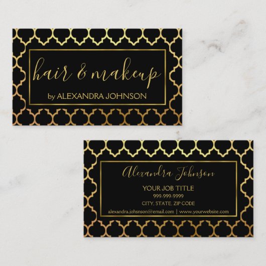 Zwart en goudgroen modern decopatroon visitekaartje (Voorkant / Achterkant)