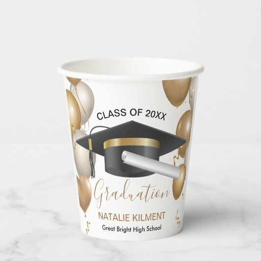 Zwart en goudhoudend Pet Afstuderen 2022 Papieren Bekers (Achterkant)