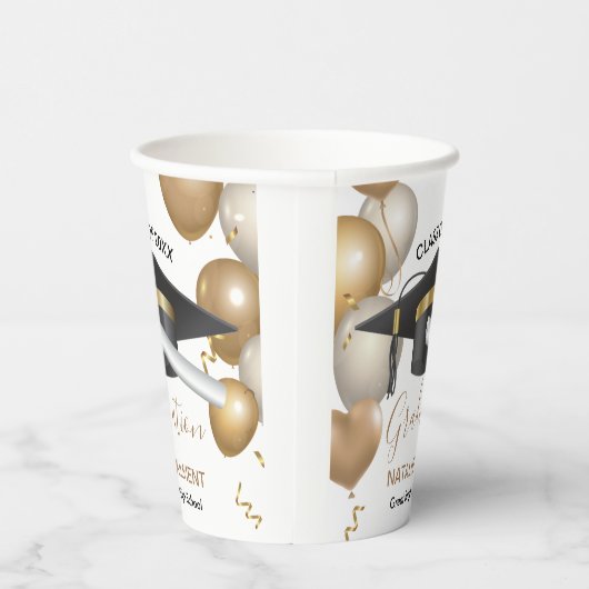 Zwart en goudhoudend Pet Afstuderen 2022 Papieren Bekers (Rechts)