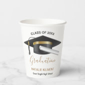 Zwart en goudhoudend Pet Afstuderen 2022 Papieren Bekers (Achterkant)