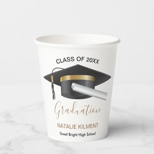 Zwart en goudhoudend Pet Afstuderen 2022 Papieren Bekers (Achterkant)
