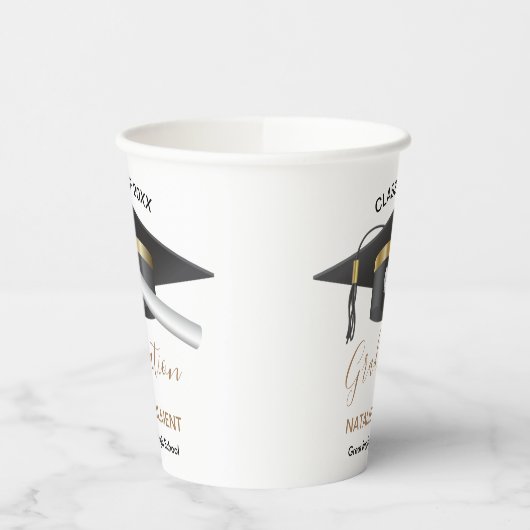 Zwart en goudhoudend Pet Afstuderen 2022 Papieren Bekers (Links)