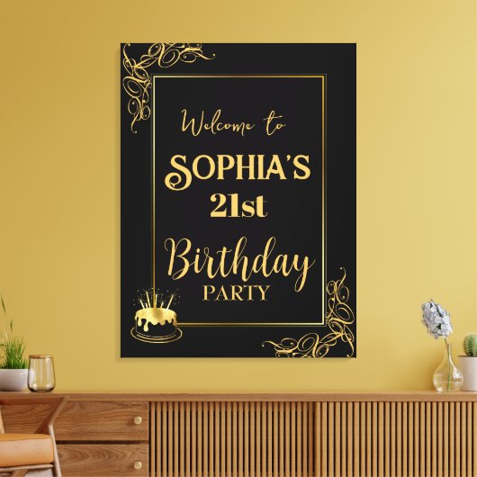 Zwart en goudhoudend schilderschilderij - Afdruk Canvas Afdruk (Insitu (Woonkamer))