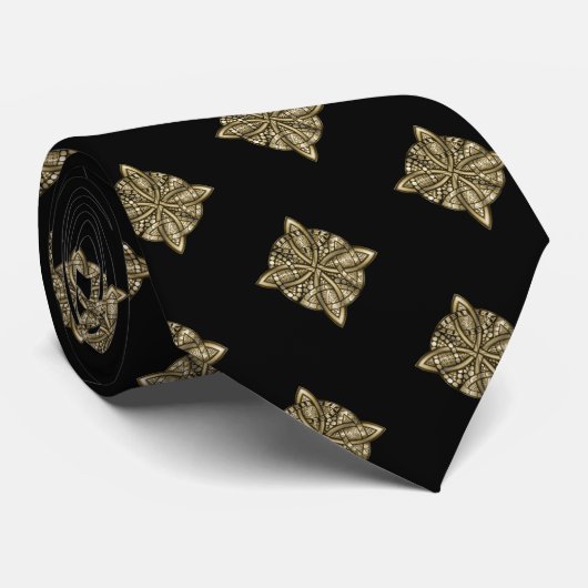 Zwart en goudKeltisch Knot Origineel Kunstontwerp Stropdas (Opgerold)