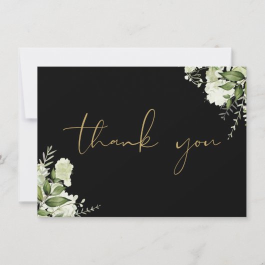 Zwart en goudkleurig groen elegant script bedankkaart (Voorkant)