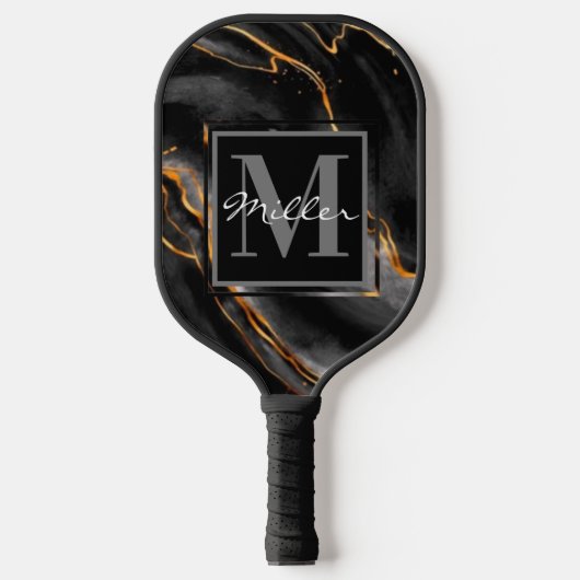 Zwart en goudkleurig monogram -  naam pickleball paddle (Voorkant)