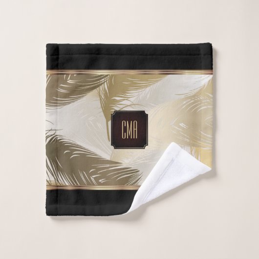 Zwart en goudkoortspatroon met monogram bad handdoek (Wasdoekje)