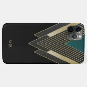 Zwart en goudkunstdecopatroon met monogram Case-Mate iPhone case (Achterkant (horizontaal))