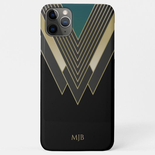 Zwart en goudkunstdecopatroon met monogram Case-Mate iPhone case (Achterkant)