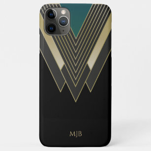 Zwart en goudkunstdecopatroon met monogram Case-Mate iPhone case