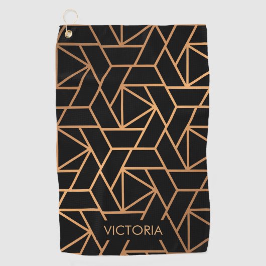 Zwart en goudlegant patroon golfhanddoek (Voorkant)